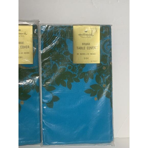 2 New Vintage Hallmark Paper Tablecloth Table Covers 44” x 44” Bright Blue Pear - Picture 5 of 9